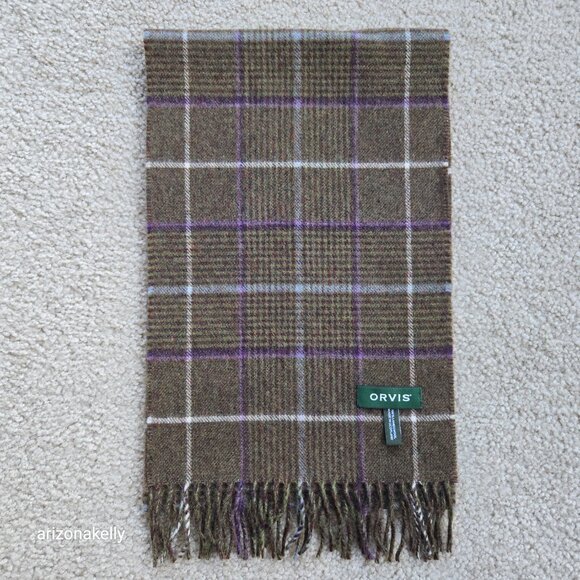 NWOT Orvis Wool Scarf Green Plaid - Picture 9 of 11